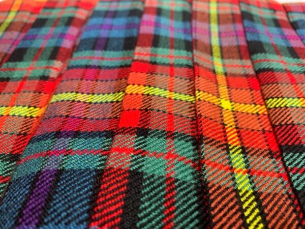 A close up of a colorful Pride Tartan Neck Tie.