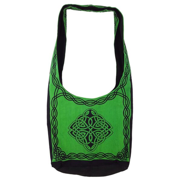 Celtic Knot Book Bags with a green and black design.
