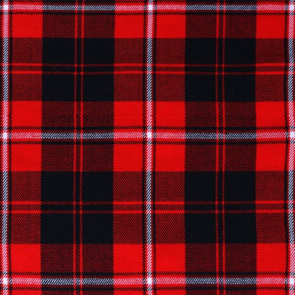 A red and black plaid fabric featuring a classic Scottish-inspired design, such as the Learn to Play Bagpipe Book.