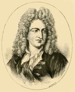 An engraving of a Scottish man with curly hair.