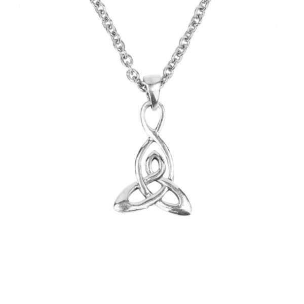 A Triquetra Sterling Silver Necklace on a chain.