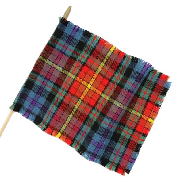 A vibrant LGBT Pride Tartan Small Flag on a toothpick, made from a homespun wool blend.