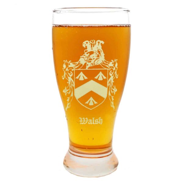 An Irish Coat of Arms Pilsner Glass adorned with a coat of arms.