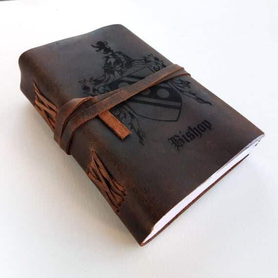 An Engraved Leather Irish Coat of Arms Journal, made of leather.