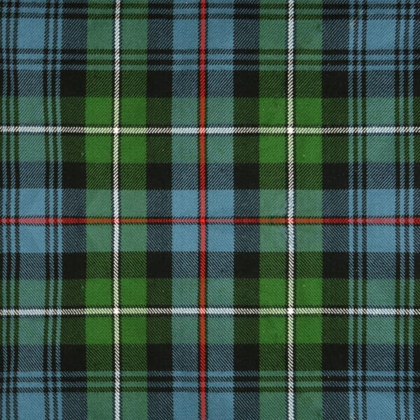 A fabric pattern with a green, blue, black, white, and red plaid design reminiscent of the MacKenzie Ancient Homespun Wool Blend Kilt 38W 24L.