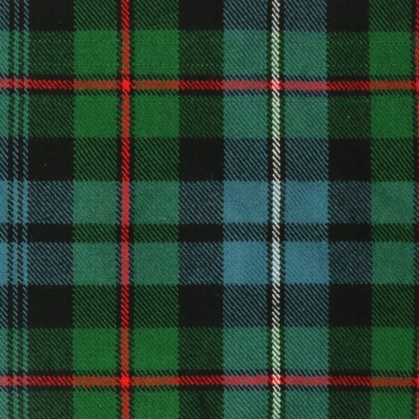 A close up of the Robertson Hunting Ancient Homespun Wool Blend Tartan REMNANTS in green and blue.