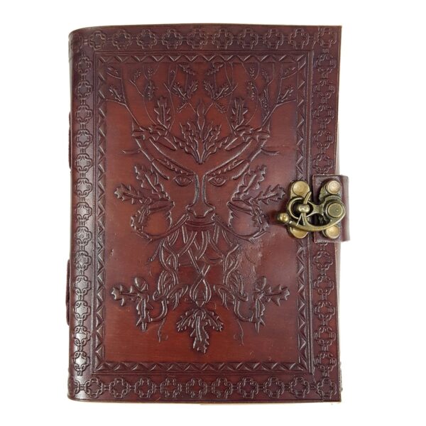 A intricately designed Leather-Bound Greenman Journal - Old Display