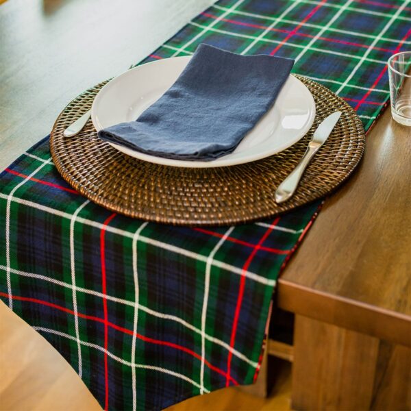 Black Watch Ancient/Solid Green Reversible Tartan Table Runner - Homespun Wool Blend Scottish tartan table runner.