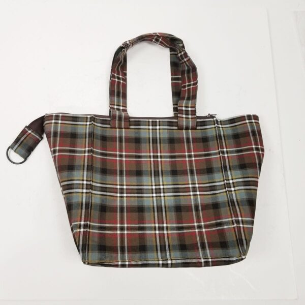 The Scott Weathered Tartan Purse - Poly/Viscose Wool Free showcased on a pristine white surface.