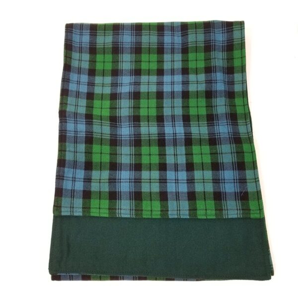 A reversible Black Watch Ancient/Solid Green Tartan Table Runner on a white background.