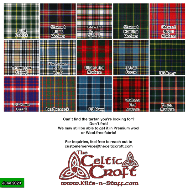 Scottish tartan color chart for Homespun Wool Blend tartan names S through Y