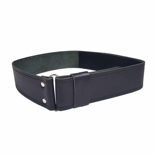 Standard Smooth Black Leather Kilt Belt with Velcro Closure