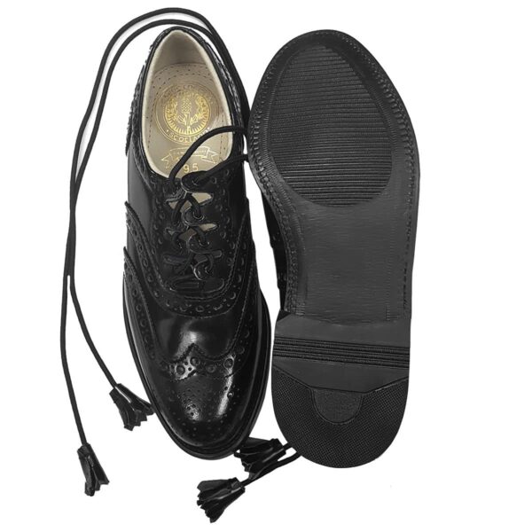 A pair of black Endrick Ghillie Brogues with tassels and laces.