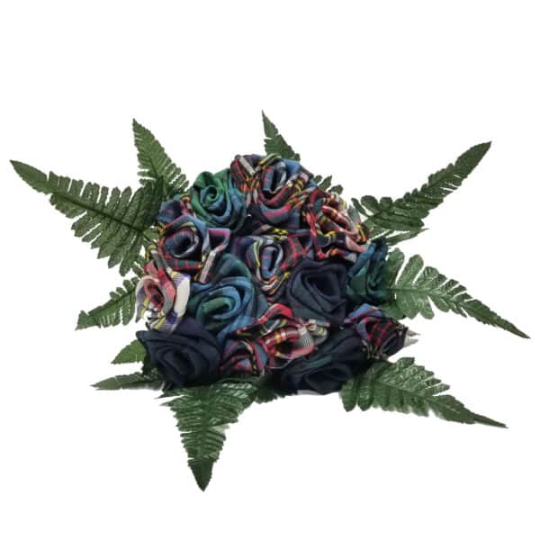 A Premium Tartan Rose Bouquet with fern leaves made from premium wool tartan.