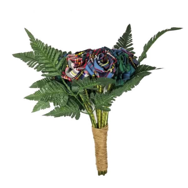 A Premium Tartan Rose Bouquet intertwined with ferns and tassels made with 11oz Premium Wool Tartan.
