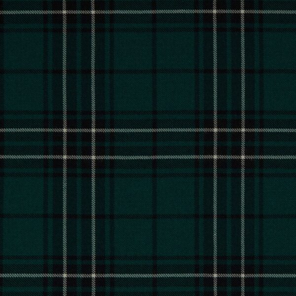 A green and black plaid tartan fabric featuring the MacLean Hunting Modern PV Tartan REMNANTS pattern.