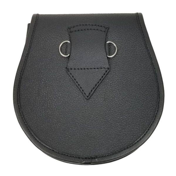 A black leather scabbard with a metal buckle that is perfect for the Matching Tartan Sporran.