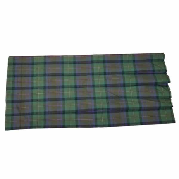 A green and blue plaid Isle of Skye Tartan Kilted Garden Flag on a white background, made of wool-free poly/viscose fabric.