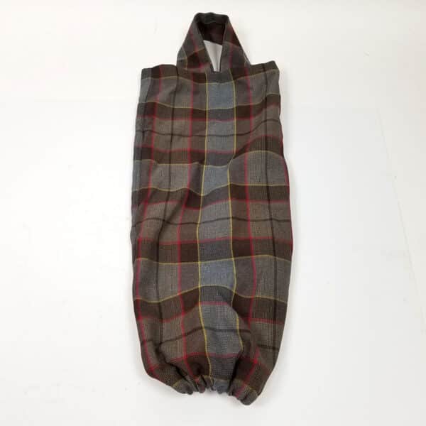 An Outlander Fraser Tartan Plastic Bag Holder - Poly/Viscose Wool Free on a white surface.