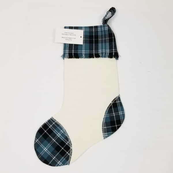 A Clark Ancient Tartan Toe Stocking - Homespun Wool Blend with a blue and white plaid pattern.