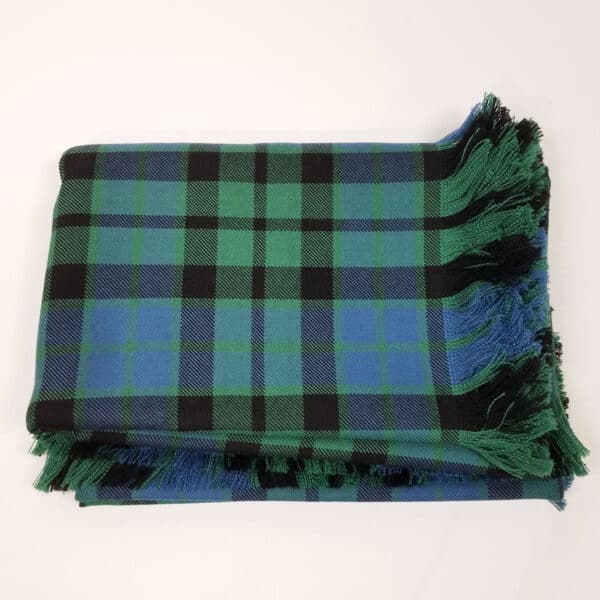 A MacKay Ancient Tartan Throw or Blanket, Heavy Weight 16oz Premium Wool, on a white surface.