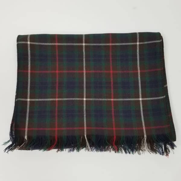 A Fraser Hunting Modern Tartan Scarf - 8oz Spring Weight Premium Wool on a white surface.