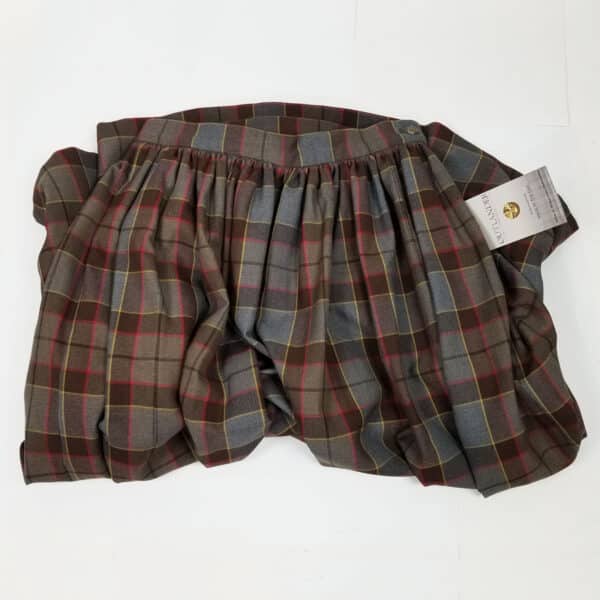 Plaid OUTLANDER Fraser Gathered Skirt Poly/Viscose Tartan with tags displayed on a white surface.