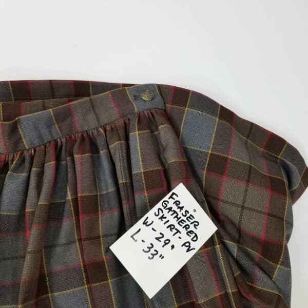 OUTLANDER Fraser Gathered Skirt Poly/Viscose Tartan - 29W 33L-inspired garment with measurement tag indicating "waist 29", length 33".