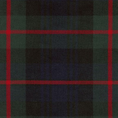 A tartan pattern with dark green, navy blue, and black squares intersected by thin red lines, reminiscent of the MacRae Hunting Ancient PV Tartan.