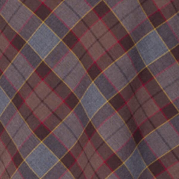 A close-up of the Official OUTLANDER Tartan - Premium Wool Remnants (Copy) displaying intersecting lines in brown, red, yellow, and blue. This premium wool embodies timeless design with its rich colors and intricate patterns.