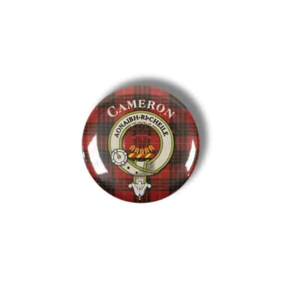 Button with a red tartan background featuring the word "Armstrong" and a crest with the motto "Aonaibh Ri Cheile," celebrating the rich heritage of the Scottish clan legacy.