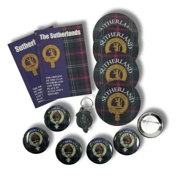 Discover the Armstrong Clan collection, showcasing booklets, coasters, buttons, a keychain, and a belt buckle featuring clan tartan and crest designs. Celebrate your Scottish heritage with Sutherland-themed influences in these meticulously crafted pieces.