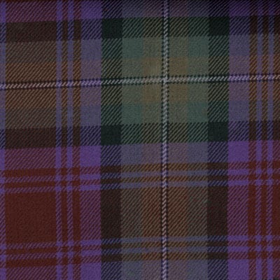 A Holyrood Modern PV tartan remnant showcasing a multicolored plaid pattern in shades of brown, purple, and green with intersecting horizontal and vertical lines.