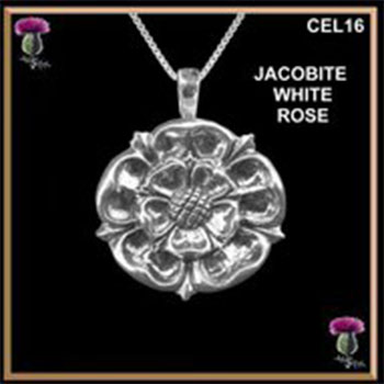 Jacobite White Rose Sterling Silver Pendant adorned with a white rose.