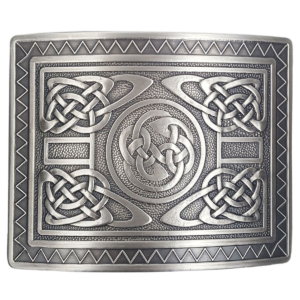 Antique Silver Belt Buckle With Celtic Knot and Swirl Design