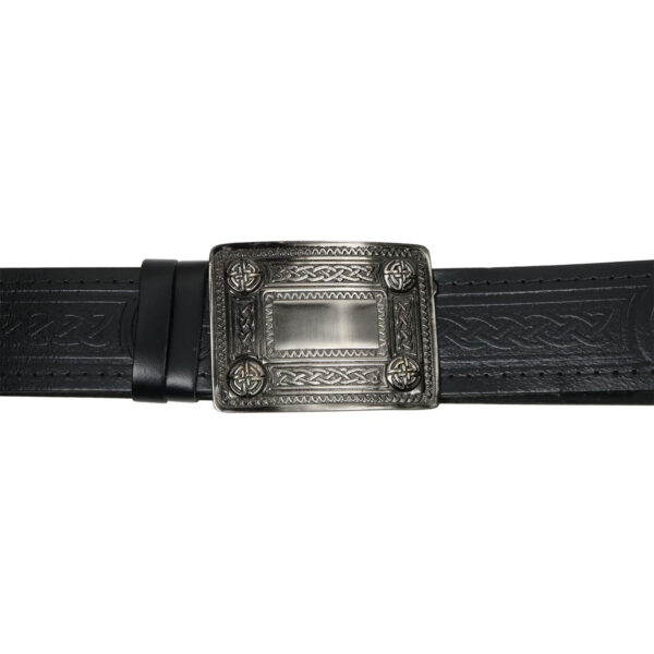 An [Antiqued Celtic Knot Kilt Belt Buckle] kilt belt buckle.
