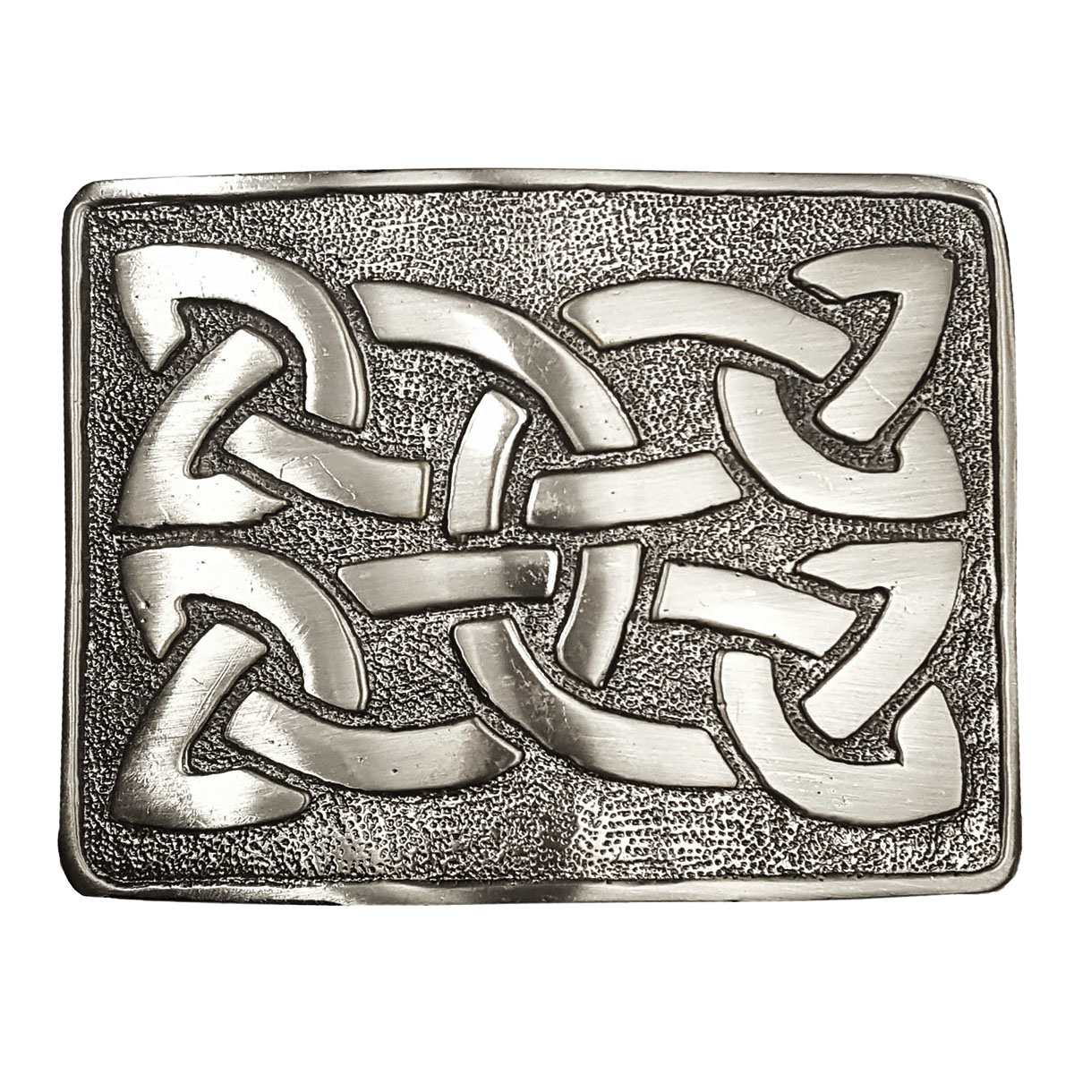 An Celtic Weave Antiqued Kilt Belt Buckle with an intricate design.
