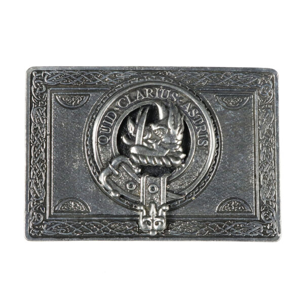 A silver Baillie Clan Crest Kilt belt buckle.