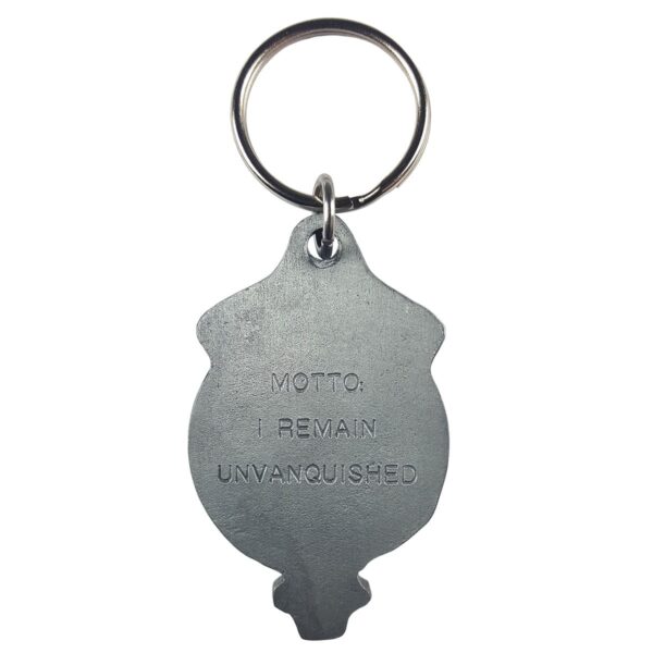A [Clan Crest Key Chain] engraved with the words "moto repair unusable".