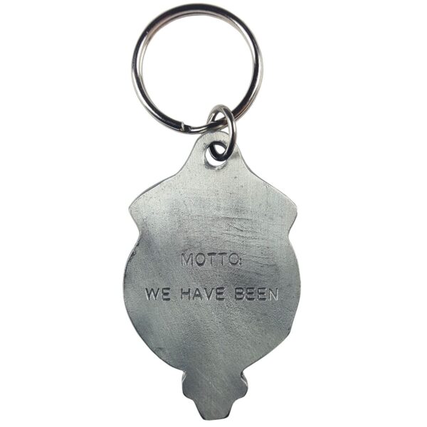 A Clan Crest Key Chain with the words 'vote we have been' on the Clan Crest Key Chain.