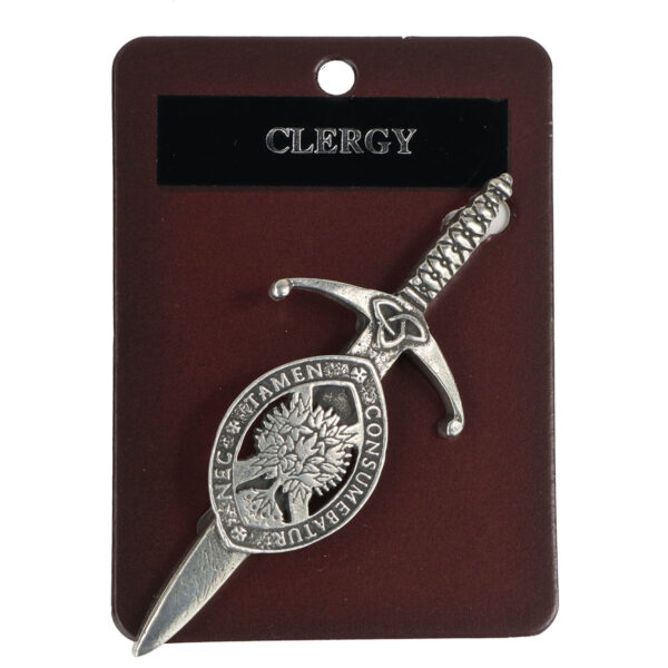 A Clergy Kilt Pin with a sword on it.