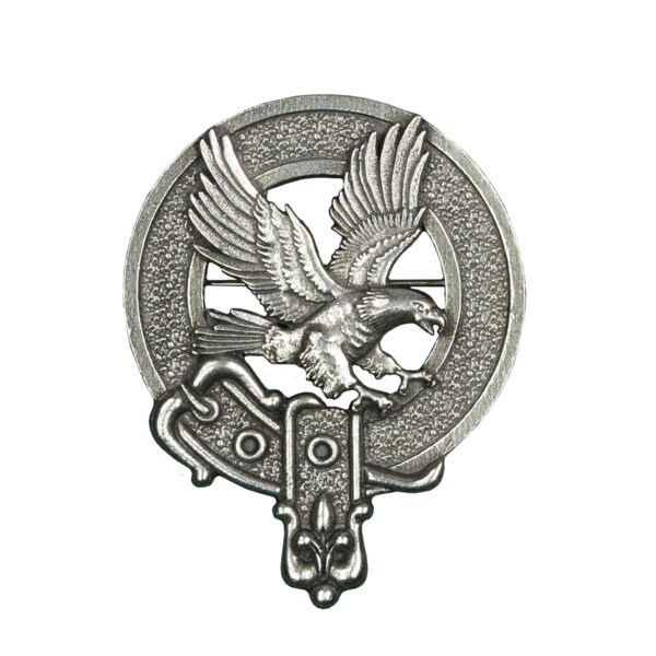 A Scottish Eagle Cap Badge/Brooch on a white background.