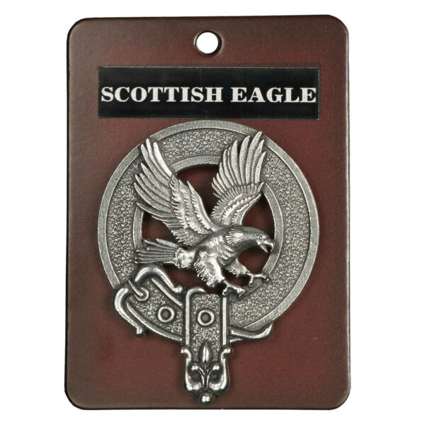 Scottish Eagle Cap Badge/Brooch on a leather tag.