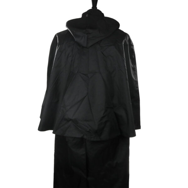 A sleek black Bandspec Inverness rain cape on a swinger.