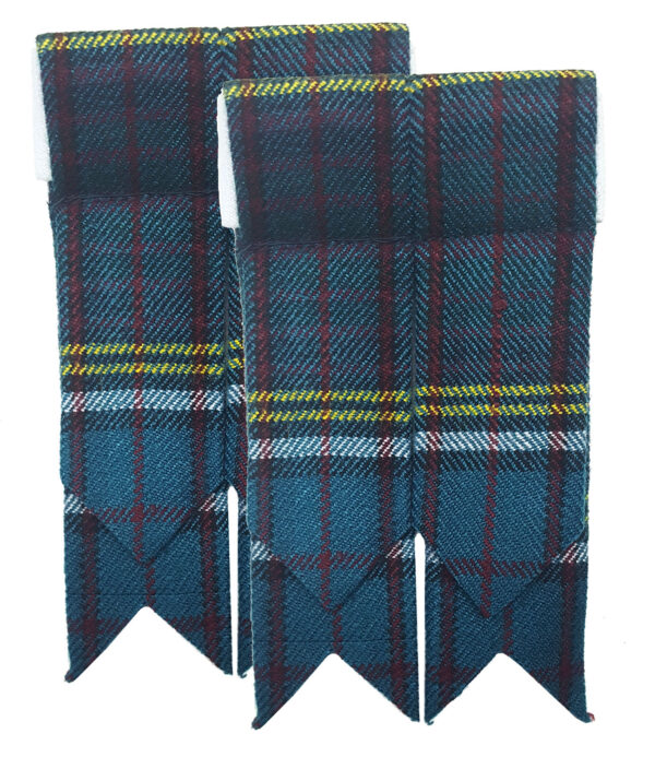 A pair of Homespun Tartan Wool Blend Flashes in blue and yellow.