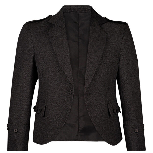 A black Tweed Argyle Jacket on a white background.