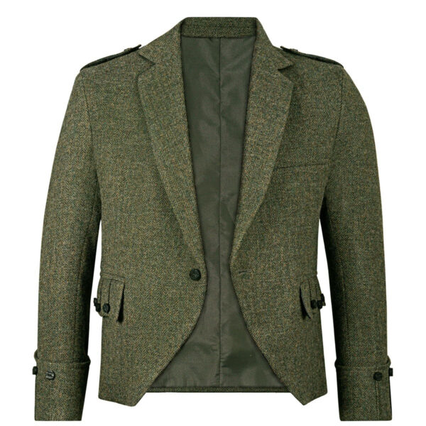 A green Tweed Argyle Jacket on a white background.