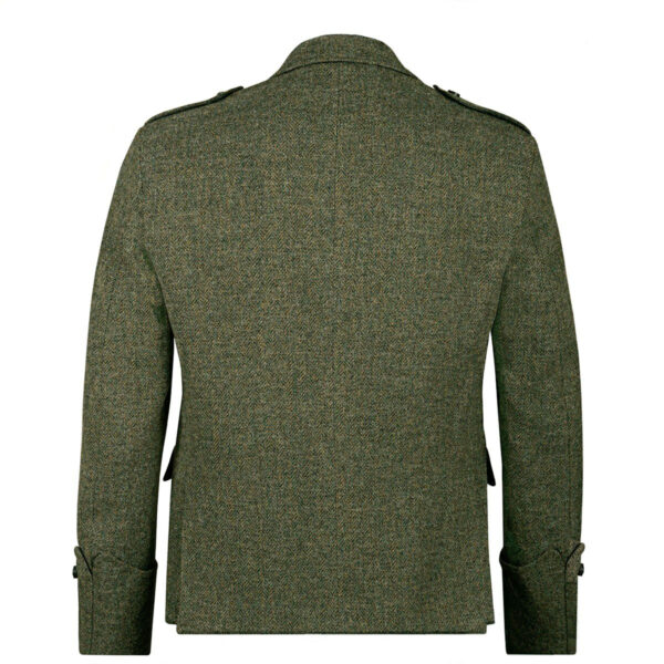 The back view of a men's green Tweed Argyle Jacket.