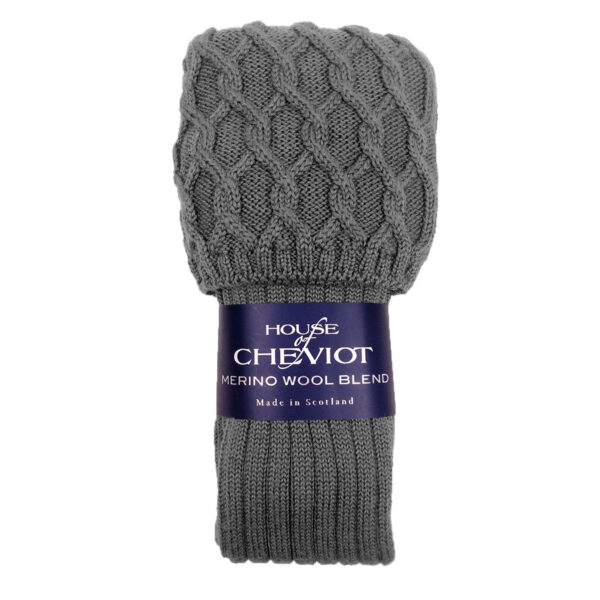Premium quality wool blend kilt hose in grey.