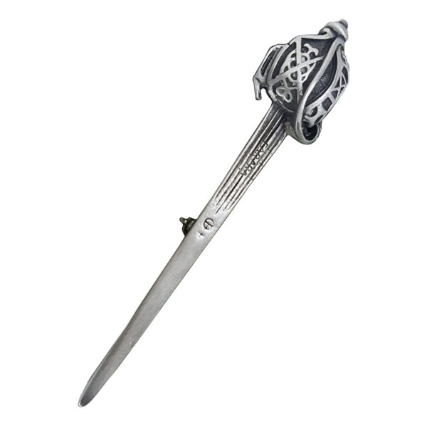 An ornate silver Basket Hilt Sword Kilt Pin.